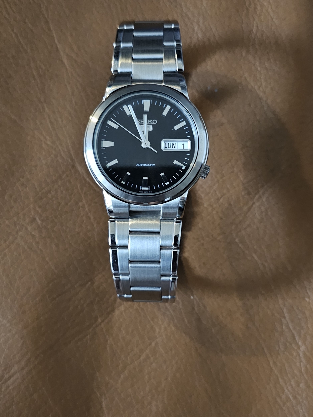 Seiko Stainless Steel Automatic Watch - Black Dial